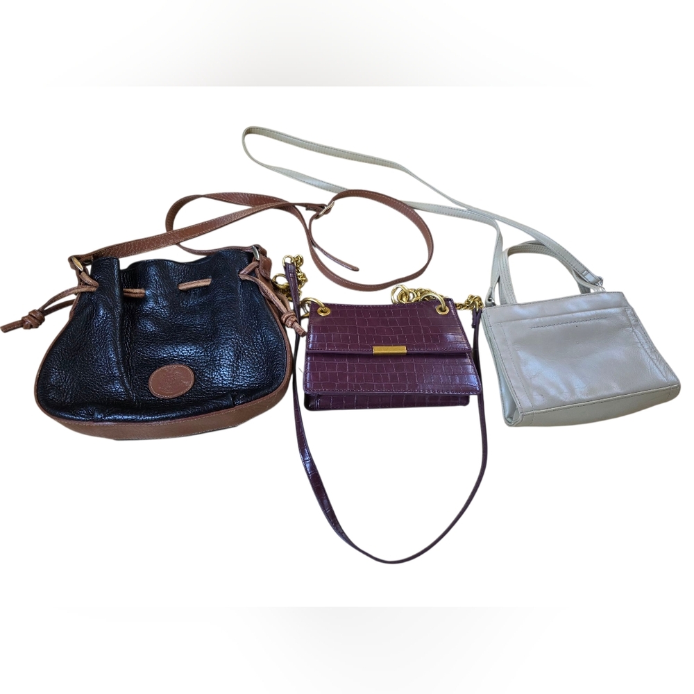 Set Of 3 Smaller Size Handbags & Purses 1 Genuine Leather Fair To Good Condition
